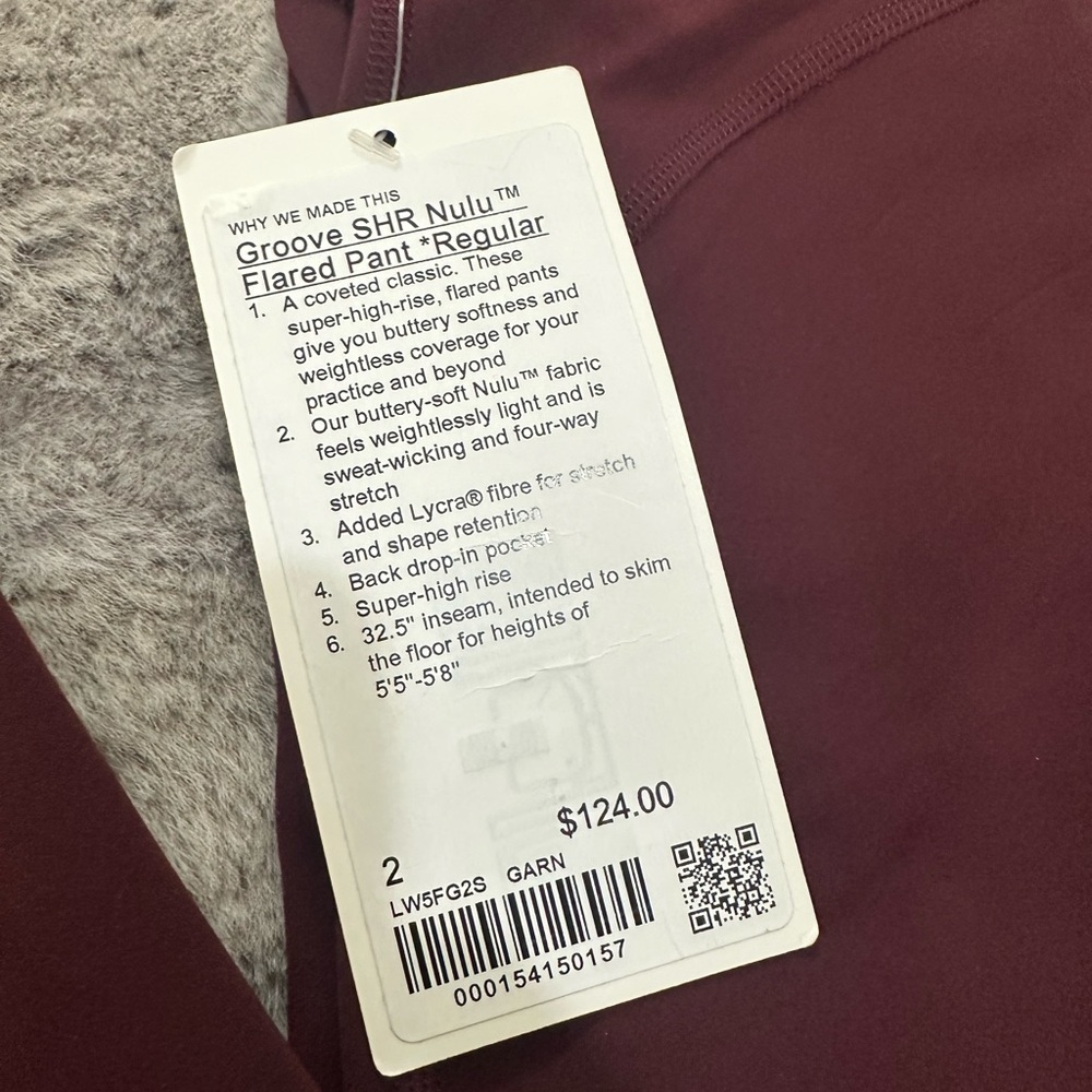 NWT Lululemon Groove SHR Nulu ™ Flared Pant *Regular Size 2 Garnet Rare - Picture 2 of 3